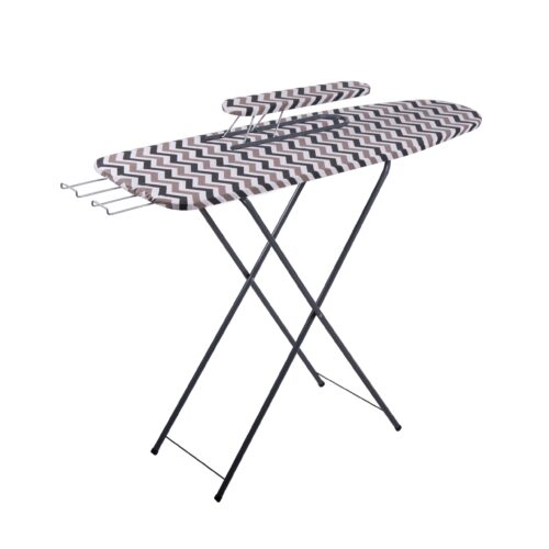 Ironing board with sleeve board and adjustable features for compact spaces