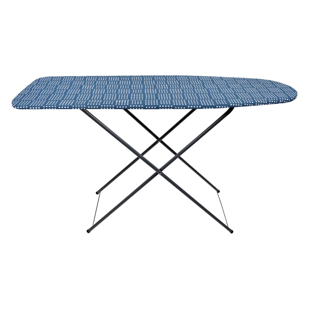 Ironing board with sleeveboard, water-repellent surface, blue color