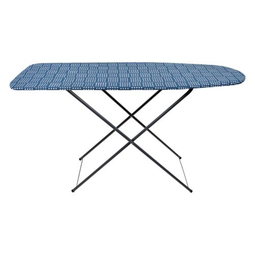 Ironing board with sleeveboard, water-repellent surface, blue color