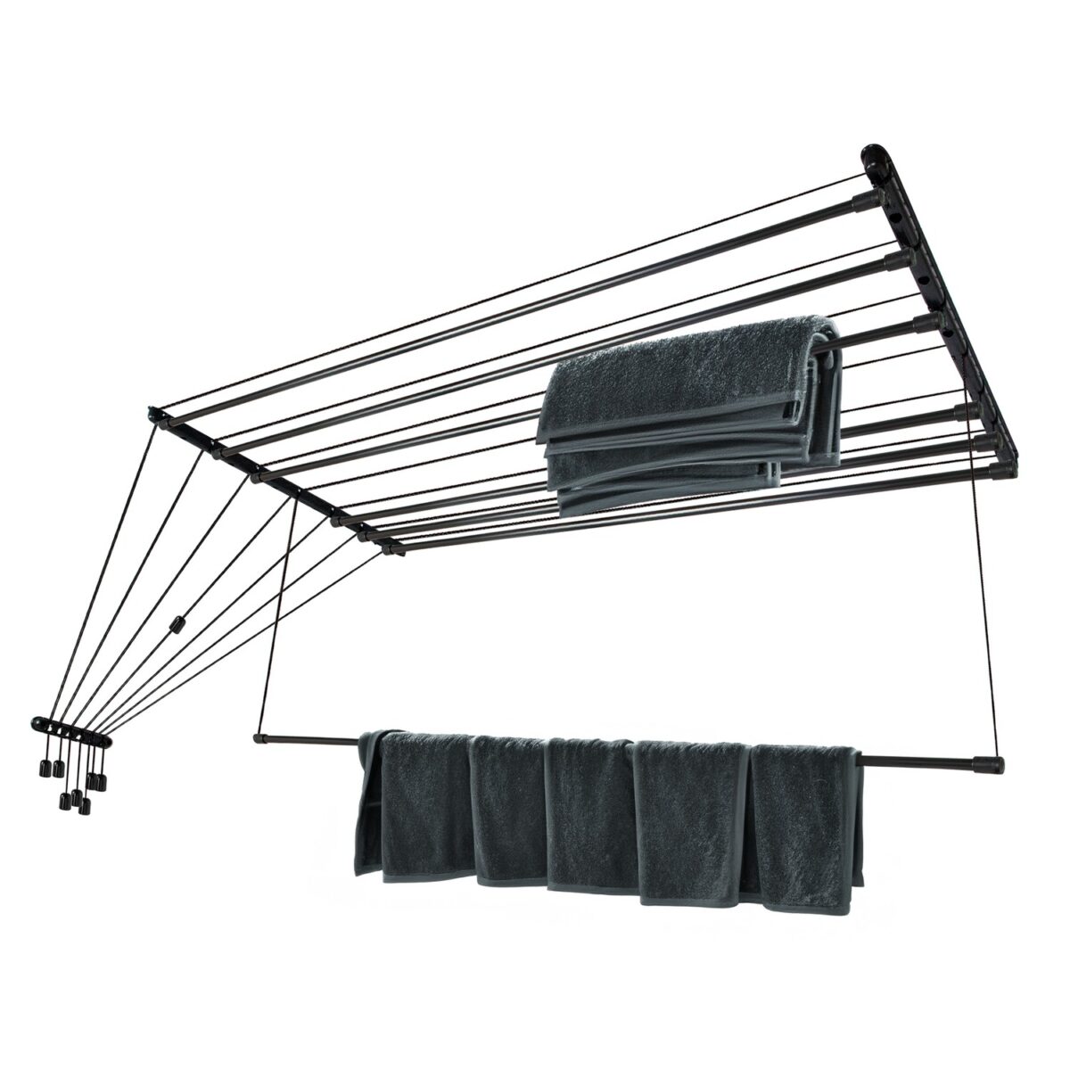 Ceiling-mounted laundry drying rack in black color